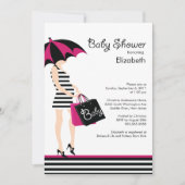 Mod-Mama-Baby-Mädchen-Duschen-Trendy schwarzes u. Einladung (Vorderseite)