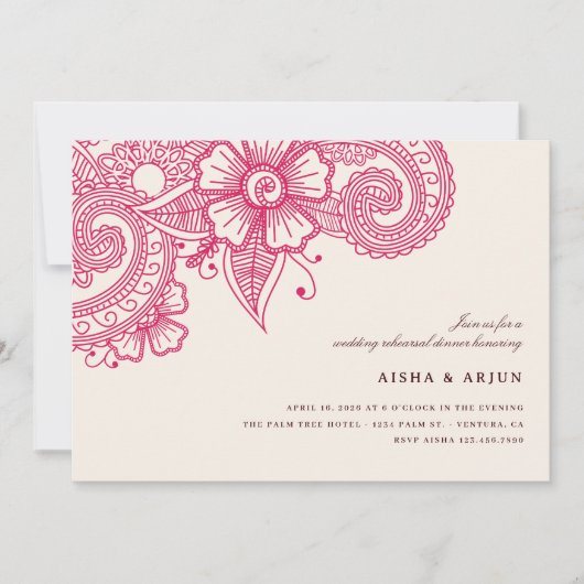 Mod Mehandi Hochzeit Probe Dinner einladen Einladung (Vorderseite)