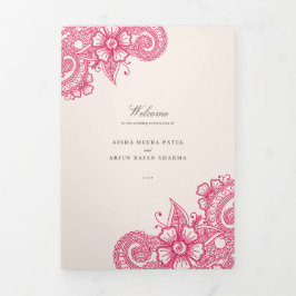 Mod Mehandi Traditionelles indisches Hochzeitsprog Dreifach-gefaltete Programmkarte