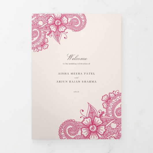 Mod Mehandi Traditionelles indisches Hochzeitsprog Dreifach-gefaltete Programmkarte (Cover)