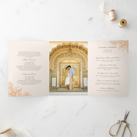 Mod Mehandi Traditionelles indisches Hochzeitsprog Dreifach-gefaltete Programmkarte (Innenseite)