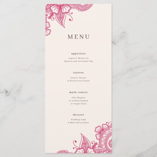 Mod Mehandi Wedding Dinner Menu Menükarte (Vorderseite)