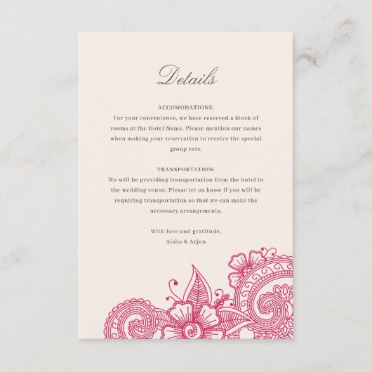 Mod Mehandi Wedding Information Insert Card (Vorderseite)