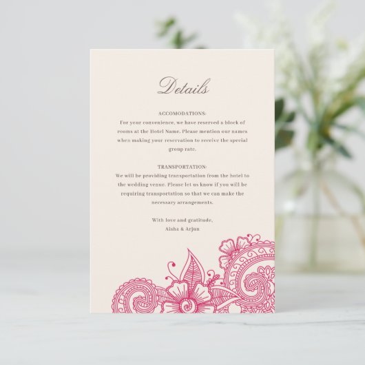 Mod Mehandi Wedding Information Insert Card (Stehend Vorderseite)