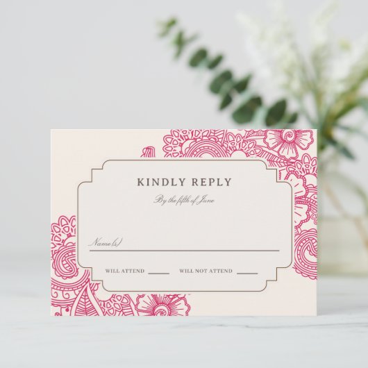 Mod Mehandi Wedding RSVP Karte (Stehend Vorderseite)