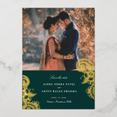 Mod Mehandi Wedding Save the Date Folieneinladung (Vorderseite)