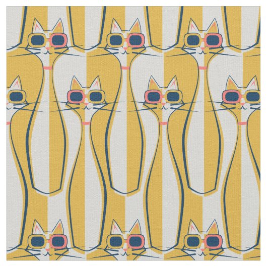 Mod Meow Retro Color Block Cats Stoff (Nahaufnahme)