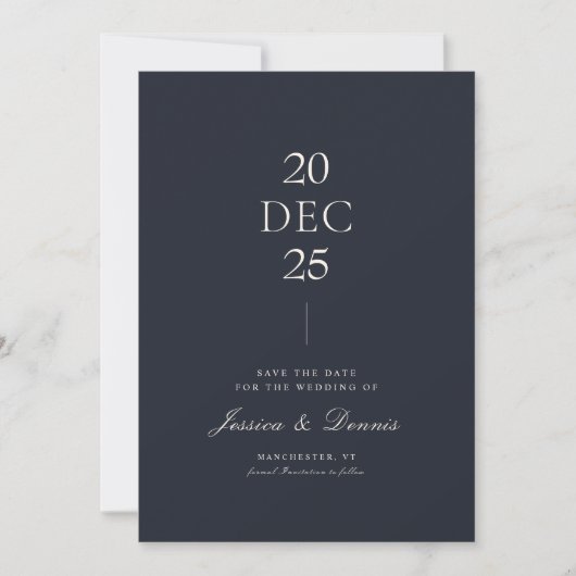 Mod Minimal Elegant Script Dark Navy Save the Date Einladung (Vorderseite)
