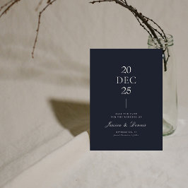 Mod Minimal Elegant Script Dark Navy Save the Date Einladung