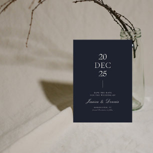 Mod Minimal Elegant Script Dark Navy Save the Date Einladung