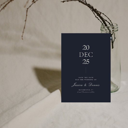 Mod Minimal Elegant Script Dark Navy Save the Date Einladung