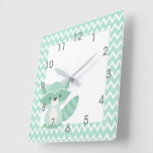 Mod Mint Chevron Raccoon Clock - nursery bedroom Quadratische Wanduhr (Winkel)