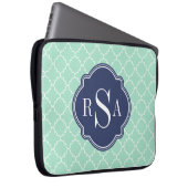 Mod Mint Green Trellis Blue Monogram Laptopschutzhülle (Vorne Rechts)