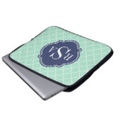 Mod Mint Green Trellis Blue Monogram Laptopschutzhülle (Vorne Knopf)