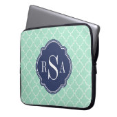 Mod Mint Green Trellis Blue Monogram Laptopschutzhülle (Vorderseite Links)