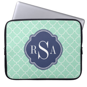 Mod Mint Green Trellis Blue Monogram Laptopschutzhülle
