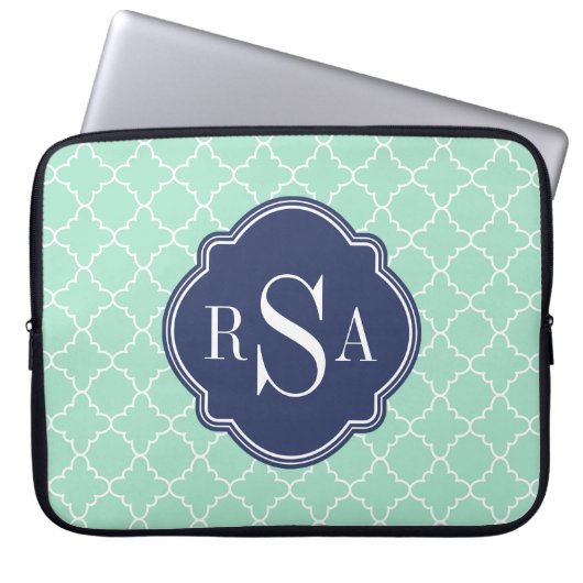 Mod Mint Green Trellis Blue Monogram Laptopschutzhülle (Vorderseite)