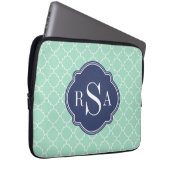 Mod Mint Green Trellis Blue Monogram Laptopschutzhülle (Vorne Rechts)