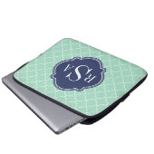 Mod Mint Green Trellis Blue Monogram Laptopschutzhülle (Vorne Knopf)