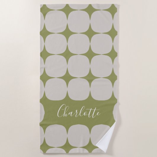 Mod Mitte des Jahrhunderts in Olive Green Personal Strandtuch (Vorderseite)