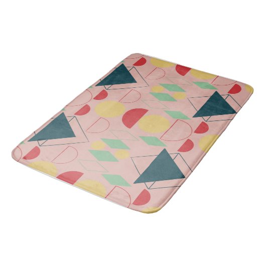 Mod Mitte des Jahrhunderts rosa geometrisch Badematte (Schrägansicht)