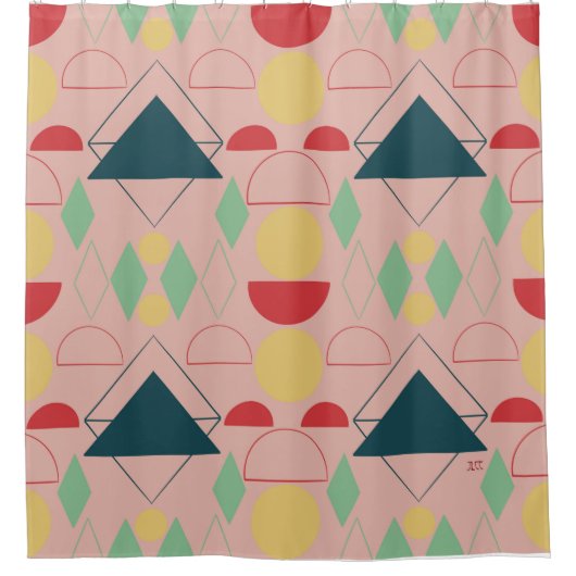 Mod Mitte des Jahrhunderts rosa geometrisch Duschvorhang (Vorderseite)