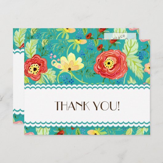 Mod Modern Floral Ranunculus Leaf Rose Bracket Ankündigungspostkarte (Vorne/Hinten)