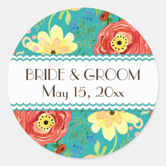 Mod Modern Floral Ranunculus Leaf Rose Bracket Runder Aufkleber (Vorderseite)