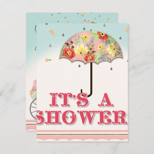 Mod Modern Floral Ranunculus Umbrella Baby Dusche Einladung (Vorne/Hinten)