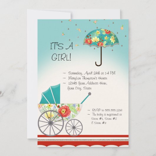 Mod Modern Floral Ranunculus Umbrella Baby Dusche Einladung (Rückseite)