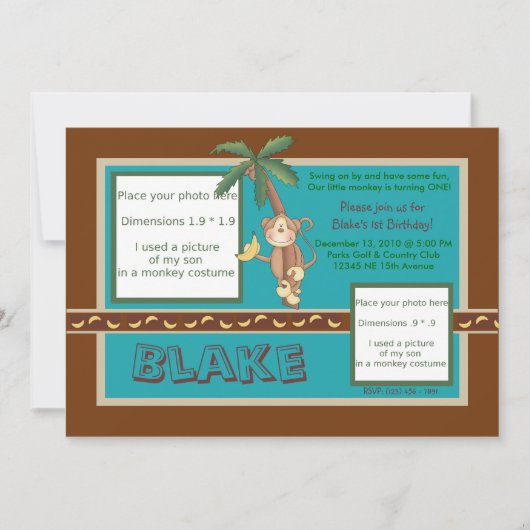 MOD Monkey Birthday Invite - Personalisieren Einladung (Vorderseite)