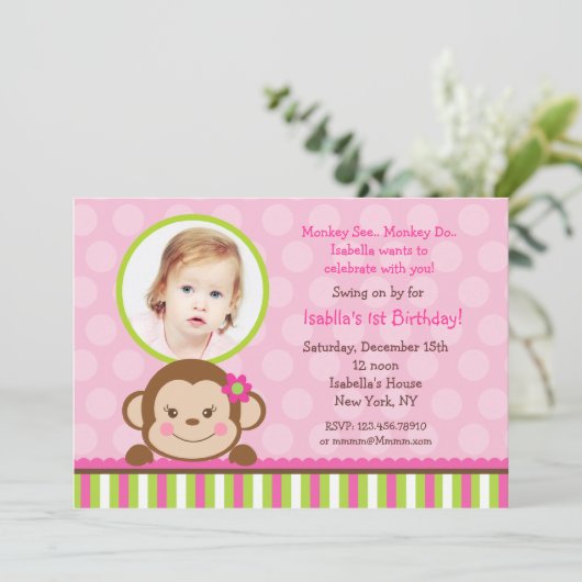 Mod Monkey Birthday Party Einladung (Stehend Vorderseite)
