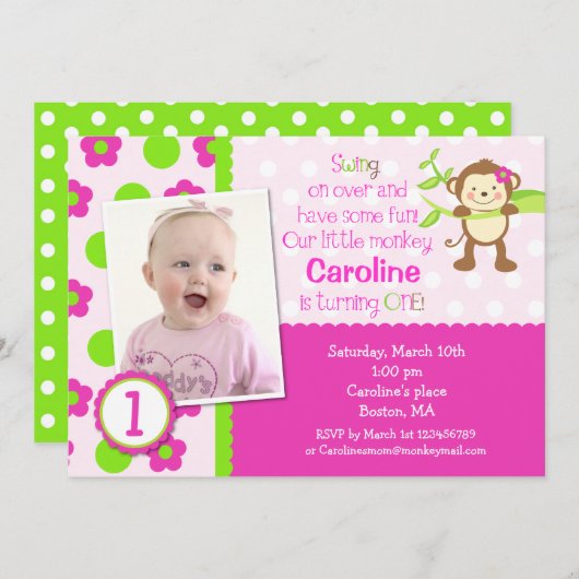 Mod Monkey Birthday Party Einladungen (Vorne/Hinten)