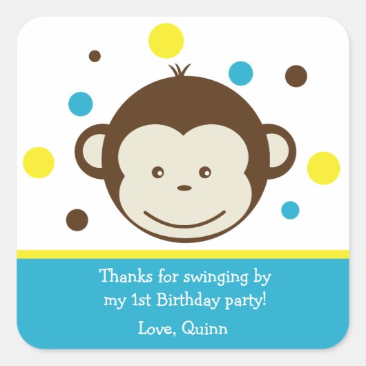 Mod Monkey Boy Geburtstagsparty Danke Stickers (Vorderseite)