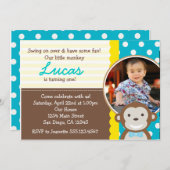 Mod Monkey Foto 1. Geburtstag Einladung (Vorne/Hinten)