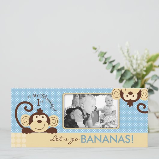 Mod Monkey Foto Template Geburtstag Einladung (Stehend Vorderseite)