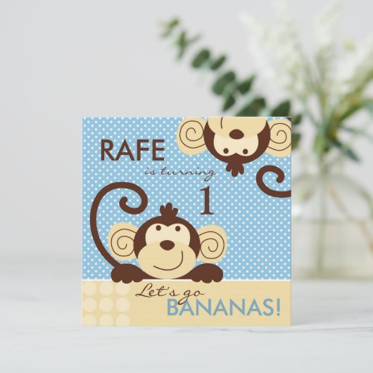 Mod Monkey Geburtstag Einladung (Stehend Vorderseite)