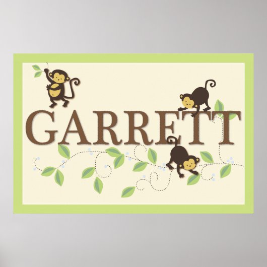 Mod Monkey Personalisiert Custom Baby Name Poster (Vorne)
