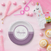 Mod-Monogramm für Lila und weiße Polka-Dosen mit N Pappteller (Party)