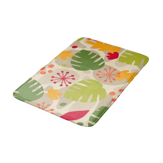 Mod Monstera Leaf Abstrakt Hawaii Tropisch - warm Badematte (Schrägansicht)