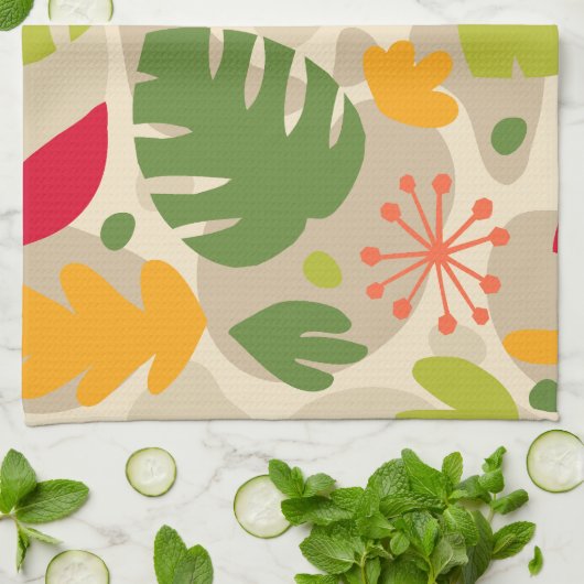 Mod Monstera Leaf Abstrakt Hawaii Tropisch - warm Geschirrtuch (Gefaltet)