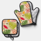 Mod Monstera Leaf Abstrakt Hawaii Tropisch - warm Ofenhandschuh & Topflappen-Set (Vorderseite/Rückseite)