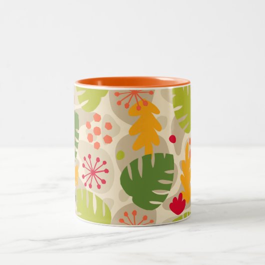 Mod Monstera Leaf Abstrakt Hawaii Tropisch - warm Zweifarbige Tasse (Mittel)