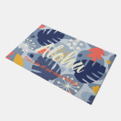 Mod Monstera Leaf Abstrakt Hawaiian Tropical - Blu Fußmatte (Schrägansicht)