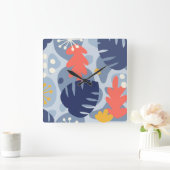 Mod Monstera Leaf Abstrakt Hawaiian Tropical - Blu Quadratische Wanduhr (Zuhause)