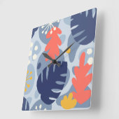 Mod Monstera Leaf Abstrakt Hawaiian Tropical - Blu Quadratische Wanduhr (Winkel)
