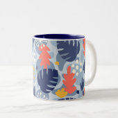 Mod Monstera Leaf Abstrakt Hawaiian Tropical - Blu Zweifarbige Tasse (VorderseiteRechts)