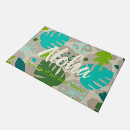 Mod Monstera Leaf Abstrakt Hawaiian Tropical - Coo Fußmatte (Schrägansicht)