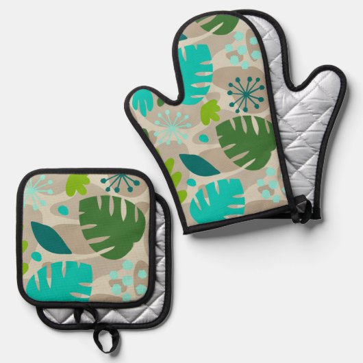Mod Monstera Leaf Abstrakt Hawaiian Tropical - Coo Ofenhandschuh & Topflappen-Set (Vorderseite/Rückseite)