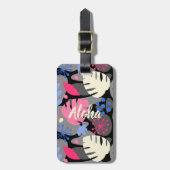 Mod Monstera Leaf Abstrakt Hawaiian Tropical - Gra Gepäckanhänger (Vorderseite vertikal)